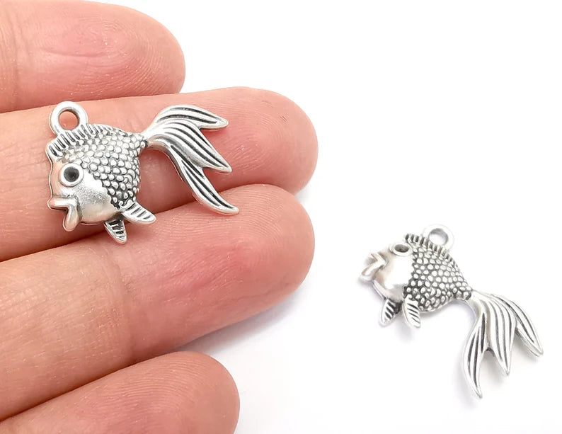 Fish Charms Antique Silver Plated Charms (27x20mm) G28069
