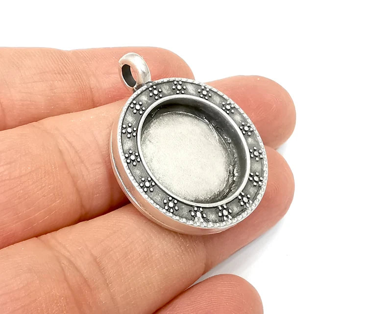 Ethnic Round Pendant Sun Blank Bezel Resin Mosaic Mountings Antique Silver Plated Charms (36x28mm)( 20 mm Bezel Inner Size) G28133