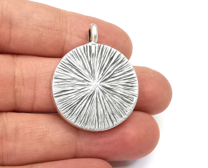 Ethnic Round Pendant Sun Blank Bezel Resin Mosaic Mountings Antique Silver Plated Charms (36x28mm)( 20 mm Bezel Inner Size) G28133