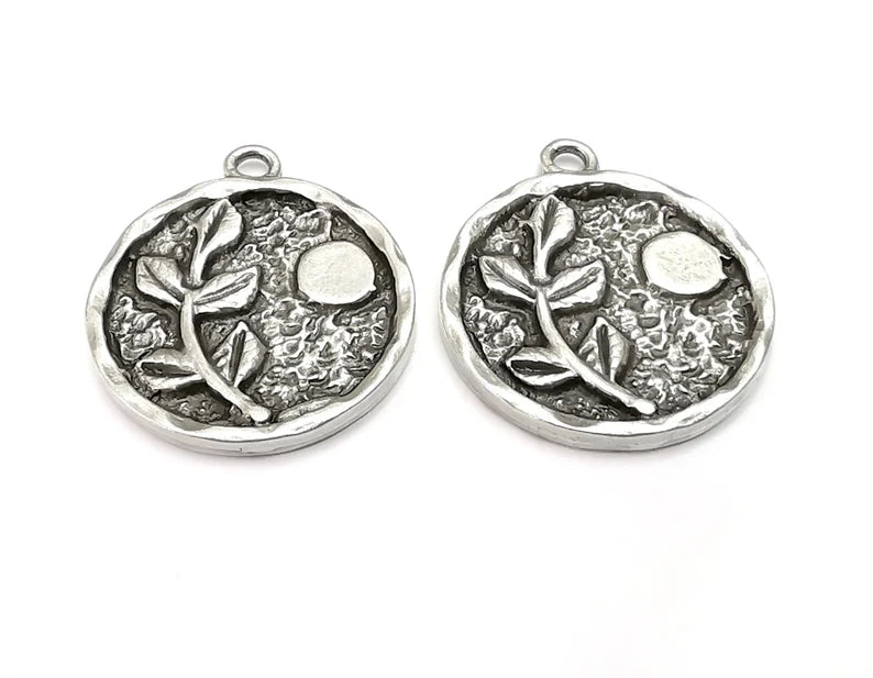 Branch Leaf Charms Plant Nature Stars Charms Full Moon Moonrise Pendant Antique Silver Plated Charms (26x22mm) G27950