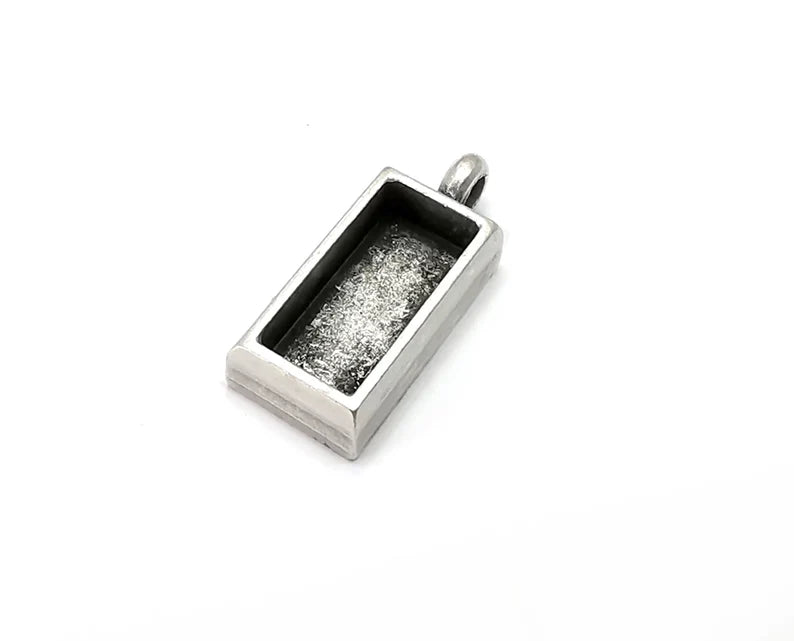 Rectangle Pendant Blanks Resin Bezel Base Mosaic Mountings Antique Silver Plated (21x9mm)( 14x6 mm Bezel Inner Size) G28100