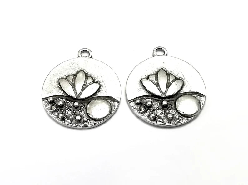 Lotus Flower Charms Pendant Antique Silver Plated Charms (25x21mm) G27952