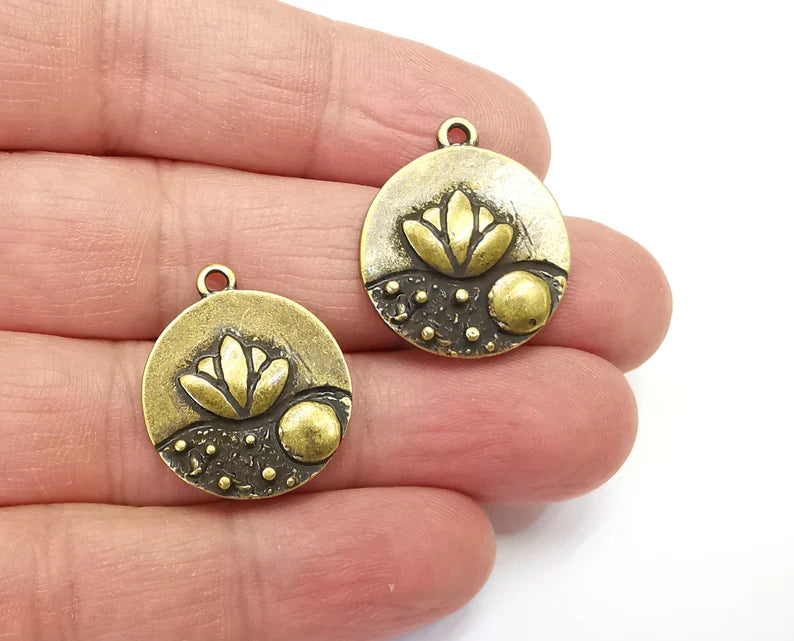 Lotus Flower Charms Pendant Antique Bronze Plated Charms (25x21mm) G27953