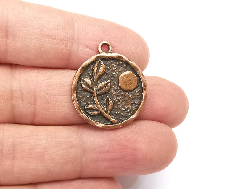 Branch Leaf Charms Plant Nature Stars Charms Full Moon Moonrise Pendant Antique Copper Plated Charms (26x22mm) G27956