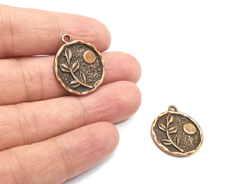 Branch Leaf Charms Plant Nature Stars Charms Full Moon Moonrise Pendant Antique Copper Plated Charms (26x22mm) G27956