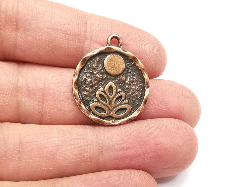 Lotus Full Moon Charms Round Night Pendant Antique Copper Plated Charms (26x22mm) G27960