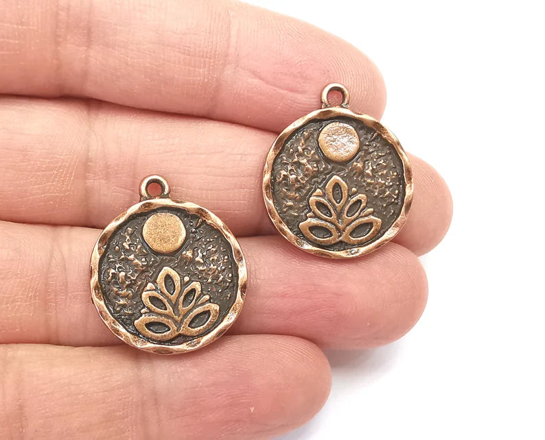 Lotus Full Moon Charms Round Night Pendant Antique Copper Plated Charms (26x22mm) G27960