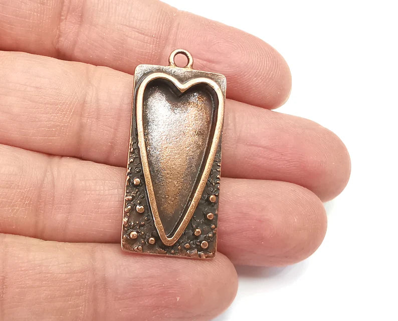 Heart Rectangle Pendant Blank Resin Bezel Mounting Cabochon Base Setting Antique Copper Plated Charms 38x18mm (28x14mm Blank) G27962