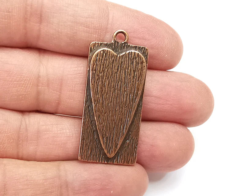 Heart Rectangle Pendant Blank Resin Bezel Mounting Cabochon Base Setting Antique Copper Plated Charms 38x18mm (28x14mm Blank) G27962