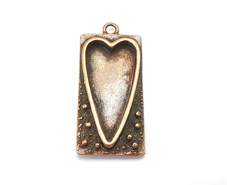 Heart Rectangle Pendant Blank Resin Bezel Mounting Cabochon Base Setting Antique Copper Plated Charms 38x18mm (28x14mm Blank) G27962