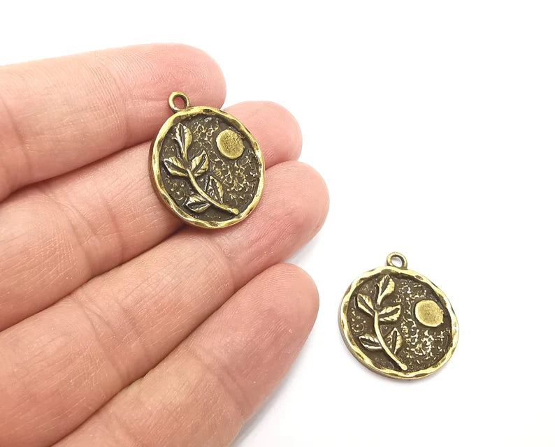 Branch Leaf Charms Plant Nature Stars Charms Full Moon Moonrise Pendant Antique Bronze Plated Charms (26x22mm) G27964