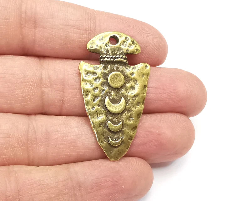 Moon Crescent Arrowhead Vase Charms Hammered Moonrise Ethnic Pendant (Double sided) Antique Bronze Plated (41x23mm) G27966