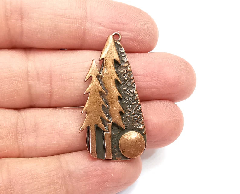 Pine Tree Forest Charms Full Moon Night Pendant Antique Copper Plated Charms (40x21mm) G27967