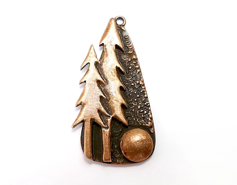 Pine Tree Forest Charms Full Moon Night Pendant Antique Copper Plated Charms (40x21mm) G27967