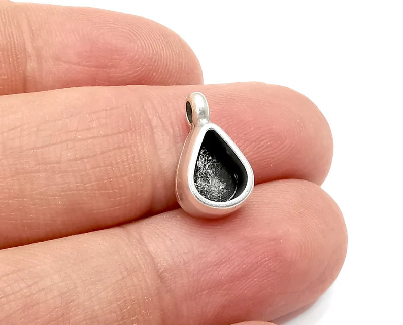 Drop Pear Pendant Blanks Resin Bezel Base Mosaic Mountings Antique Silver Plated (15x8mm) (8x6mm Blank Size) G28105