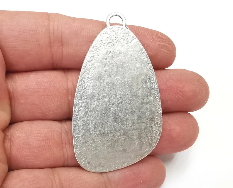 Silver Pendant Blanks, Resin Bezel Bases, Mosaic Mountings, Dry flower Frame, Polymer Clay base, Antique Silver Plated (49x28mm) G28108
