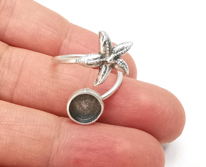 Starfish Ring Blanks, Resin Bezel Bases, Mosaic Mountings, Dry flower Frame, Insert Cabochon , Antique Silver Plated Brass (8mm) G28110