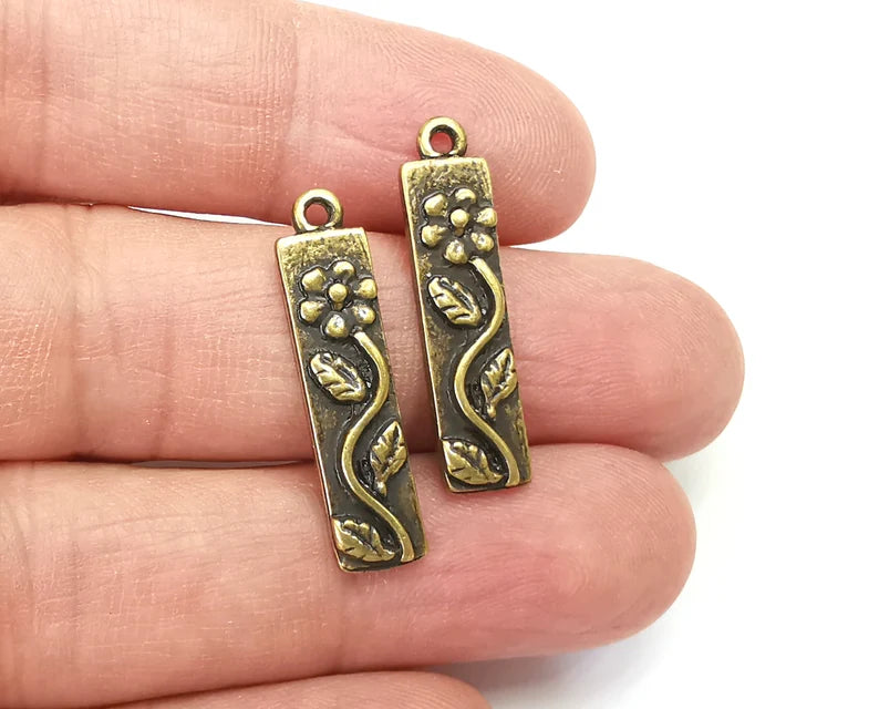 Flower Leaf Charms Branch Plant Pendant Antique Bronze Plated Charms (28x7mm) G27969