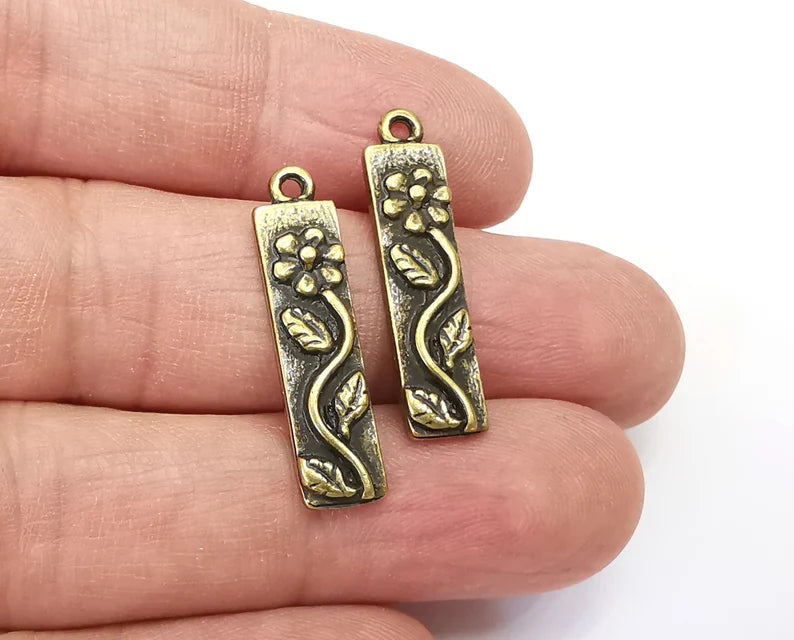 Flower Leaf Charms Branch Plant Pendant Antique Bronze Plated Charms (28x7mm) G27969