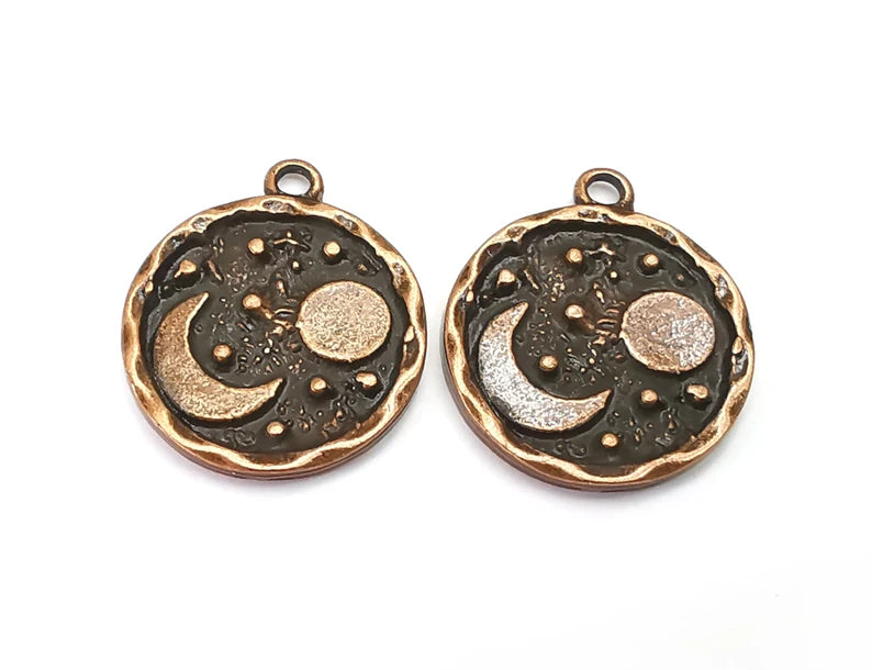 Crescent Moon Charms Crescent Stars Charms Moonrise Pendant Antique Copper Plated Charms (25x21mm) G27970