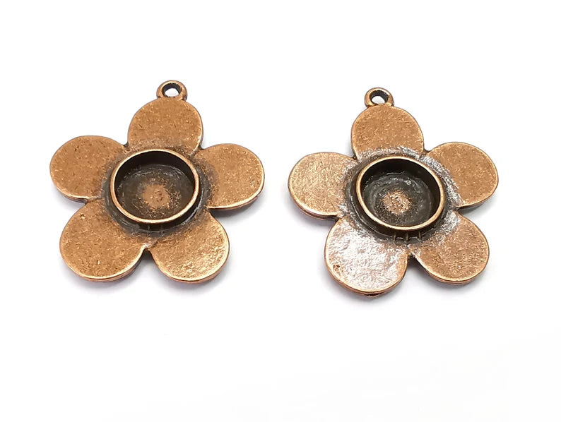 Flower Charms Blank Bezel Resin Bezel Mosaic Mountings Antique Copper Plated Charms (32x29mm) (10 mm Bezel Inner Size) G27973