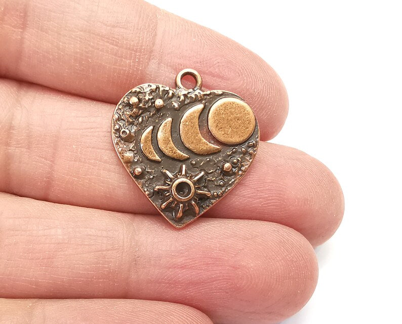 Heart Moon Star Charms Crescent State of The Moon Pendant Antique Copper Plated Charms (25x23mm) G27974