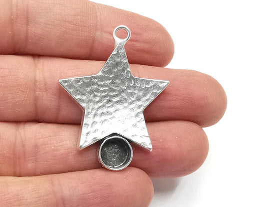 Hammered Star Silver Pendant Blank Mosaic Base Blank Inlay Necklace Blank Resin Blank Antique Silver Plated Brass (8 mm blank) G27979