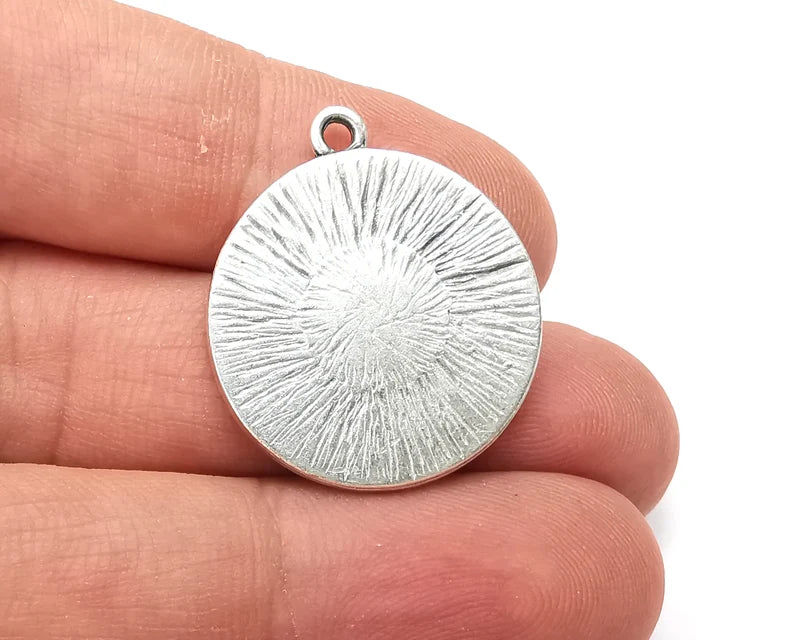 Crescent Moon Star Charms Round Silver Blank Bezel Pendant Antique Silver Plated (8mm Blank) G28129