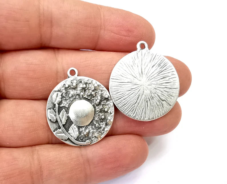 Branch Leaf Charms Plant Nature Charms Full Moon Moonrise Pendant Antique Silver Plated Charms (31x27mm) G27990