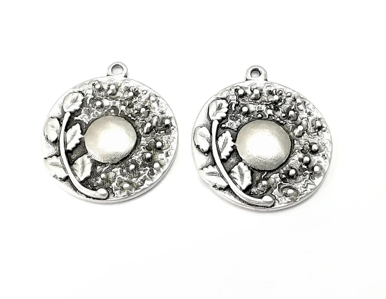 Branch Leaf Charms Plant Nature Charms Full Moon Moonrise Pendant Antique Silver Plated Charms (31x27mm) G27990