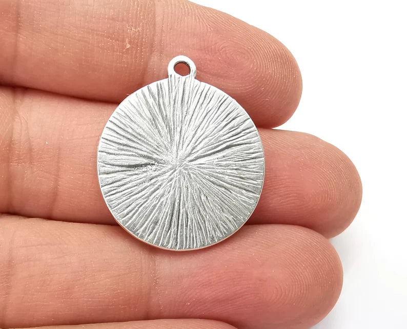 Fern Leaf Charms Crescent Hammered Disc Pendant Antique Silver Plated Plated (29x25mm) G28132