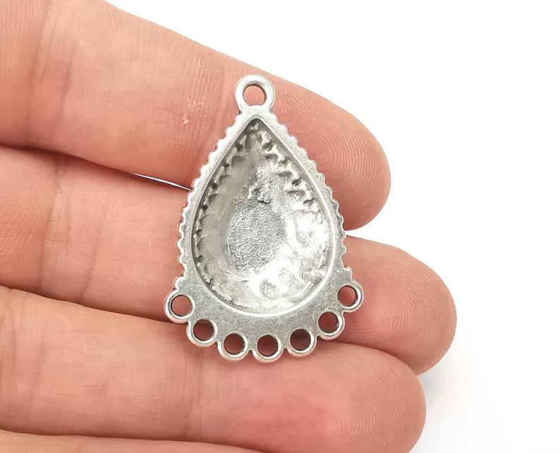 Drop Ethnic Silver Charms Connector Loop Blank Resin Bezel Mounting Cabochon Base Setting Antique Silver Plated (8mm Blank) G28135