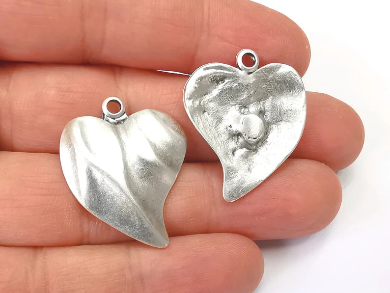 Heart Leaf Charms Pendant Antique Silver Plated Charms (31x26mm) G27996