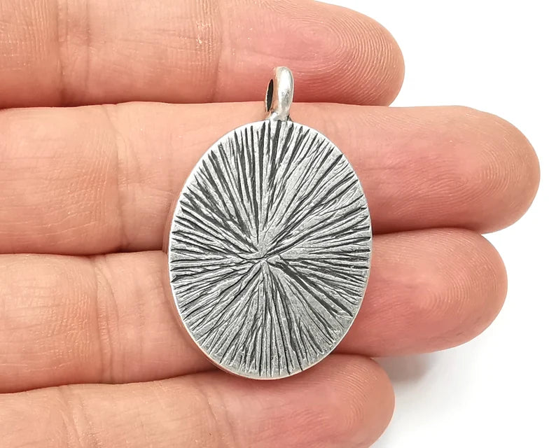 Flower Oval Pendant Blanks, Resin Bezel Bases, Mosaic Mountings, Dry flower Frame, Polymer Clay base, Antique Silver Plated (25x18mm) G28139