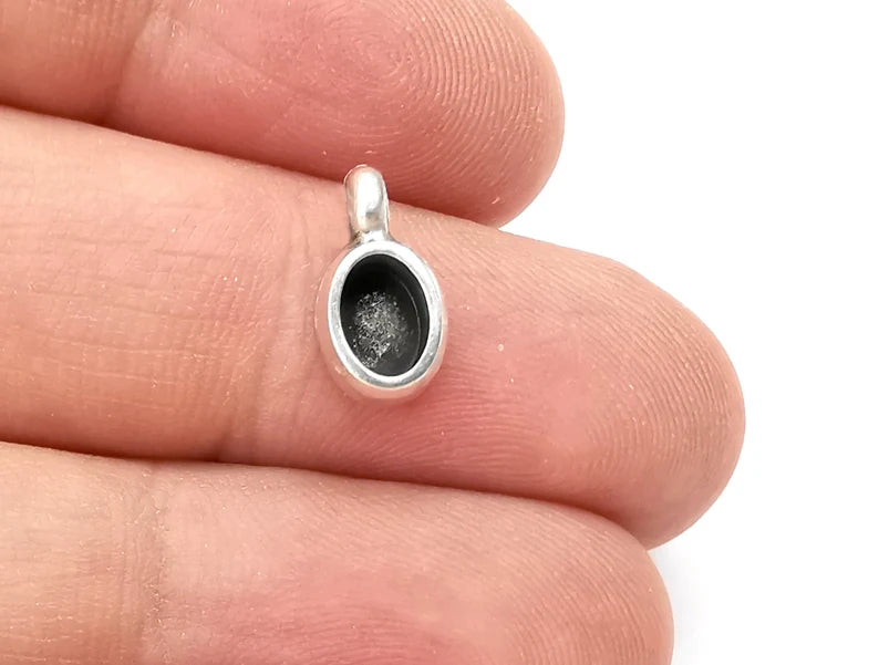 Oval Pendant Blanks, Resin Bezel Bases, Mosaic Mountings, Dry flower Frame, Polymer Clay base, Antique Silver Plated (6x4mm) G28140