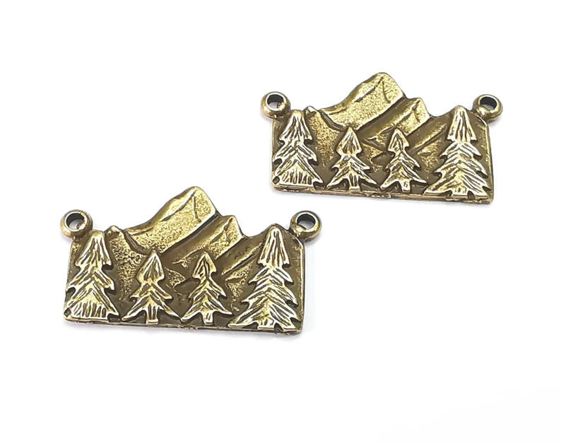 Mountain Clif Charms Landscape Rock Forest Pendant Antique Bronze Plated (30x17mm) G28145