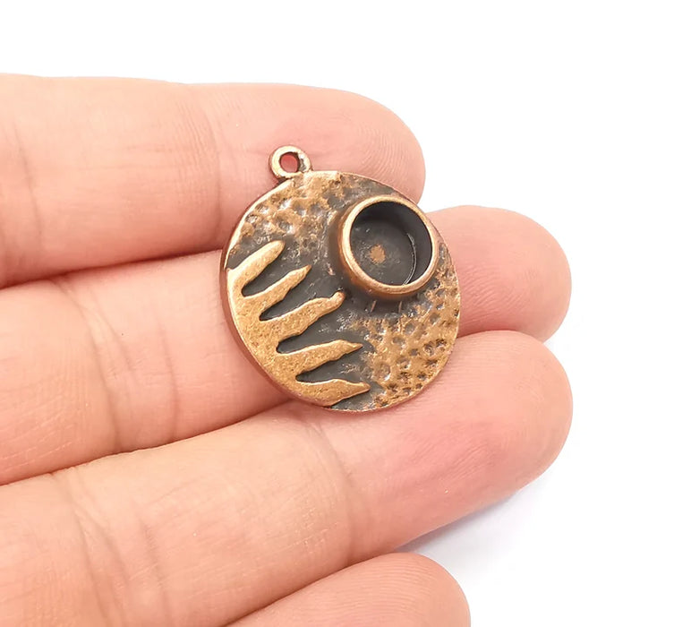Sun and Moon Charms Blank Resin Bezel Mounting Cabochon Base Setting Antique Copper Plated (8mm Blank) G28163