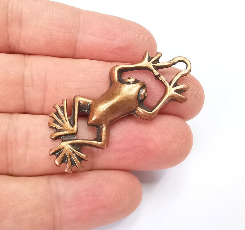 Frog Charms, Dangle Earring, DIY Charms, Antique Copper Plated Pendant (50x20mm) G28164