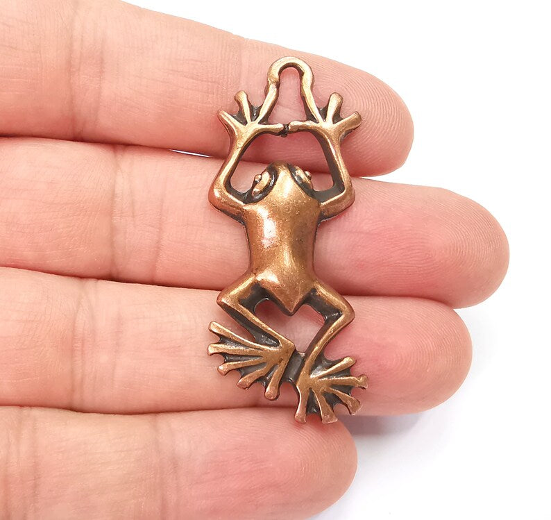Frog Charms, Dangle Earring, DIY Charms, Antique Copper Plated Pendant (50x20mm) G28164