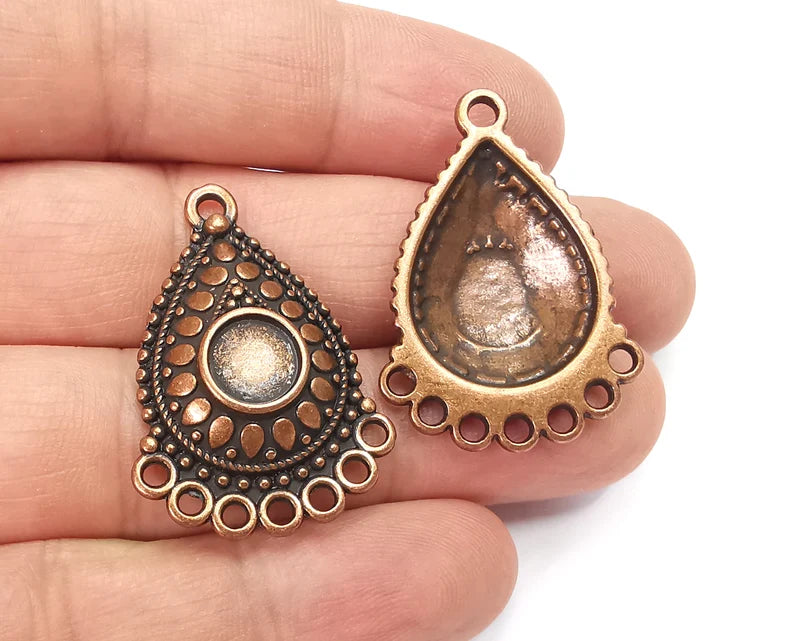Drop Ethnic Charms Connector Loop Blank Resin Bezel Mounting Cabochon Base Setting Antique Copper Plated (8mm Blank) G28170