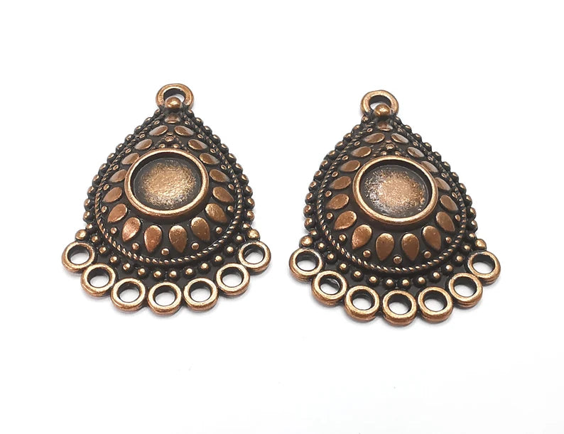 Drop Ethnic Charms Connector Loop Blank Resin Bezel Mounting Cabochon Base Setting Antique Copper Plated (8mm Blank) G28170