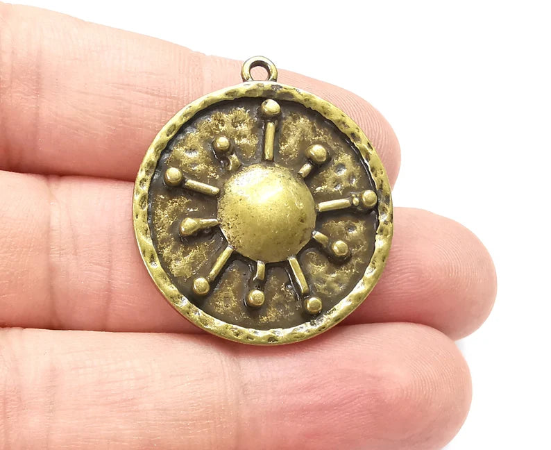 Sun Hammered Charms Pendant Antique Bronze Plated (34x30mm) G28172