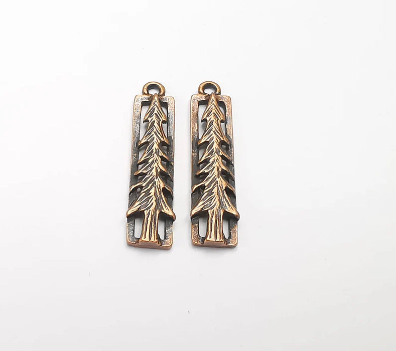 Tree Charms Antique Copper Plated Pine Tree DIY Charms, Dangle Earring Component (34x9mm) G28176