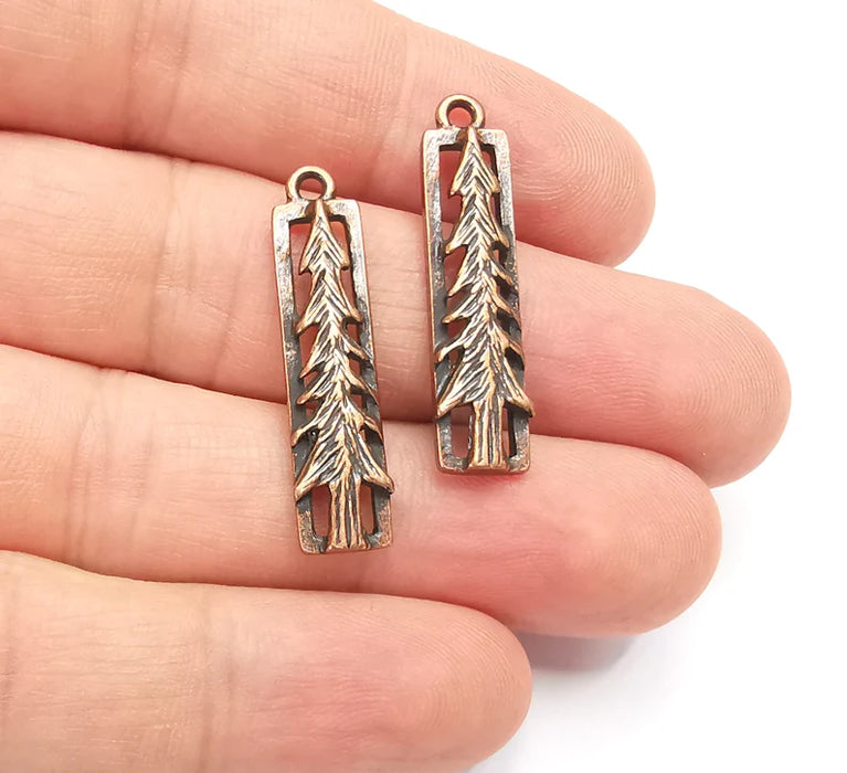 Tree Charms Antique Copper Plated Pine Tree DIY Charms, Dangle Earring Component (34x9mm) G28176