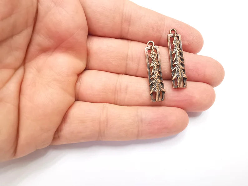 Tree Charms Antique Copper Plated Pine Tree DIY Charms, Dangle Earring Component (34x9mm) G28176