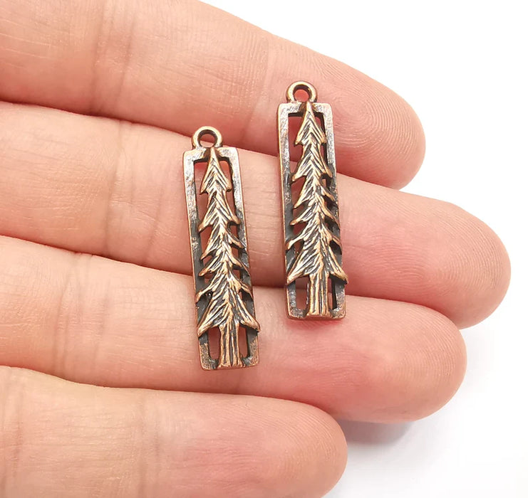 Tree Charms Antique Copper Plated Pine Tree DIY Charms, Dangle Earring Component (34x9mm) G28176