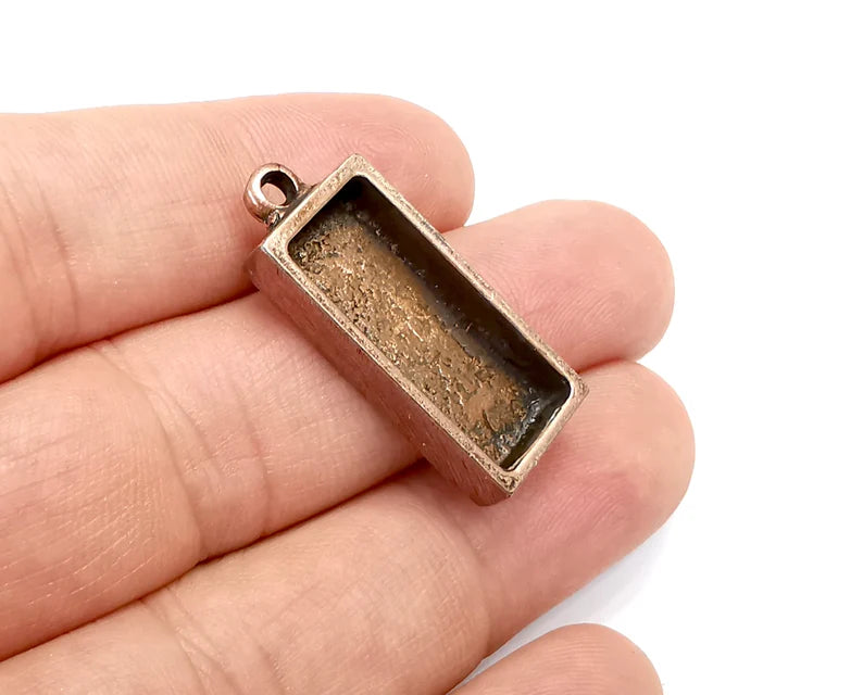 Rectangle Pendant Blanks, Resin Bezel Bases, Mosaic Mountings, Dry flower Frame, Polymer Clay base, Antique Copper Plated (25x10mm) G28180