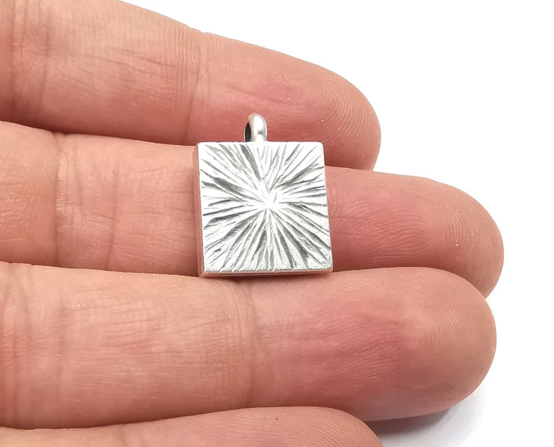 Square Pendant Blanks Resin Bezel Base Mosaic Mountings Antique Silver Plated (12mm Blank Size) G28186