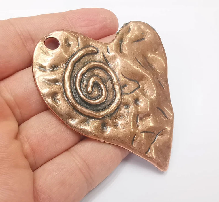 Spiral Heart Pendant, Antique Copper Plated Large Pendant (70x67mm) G28187