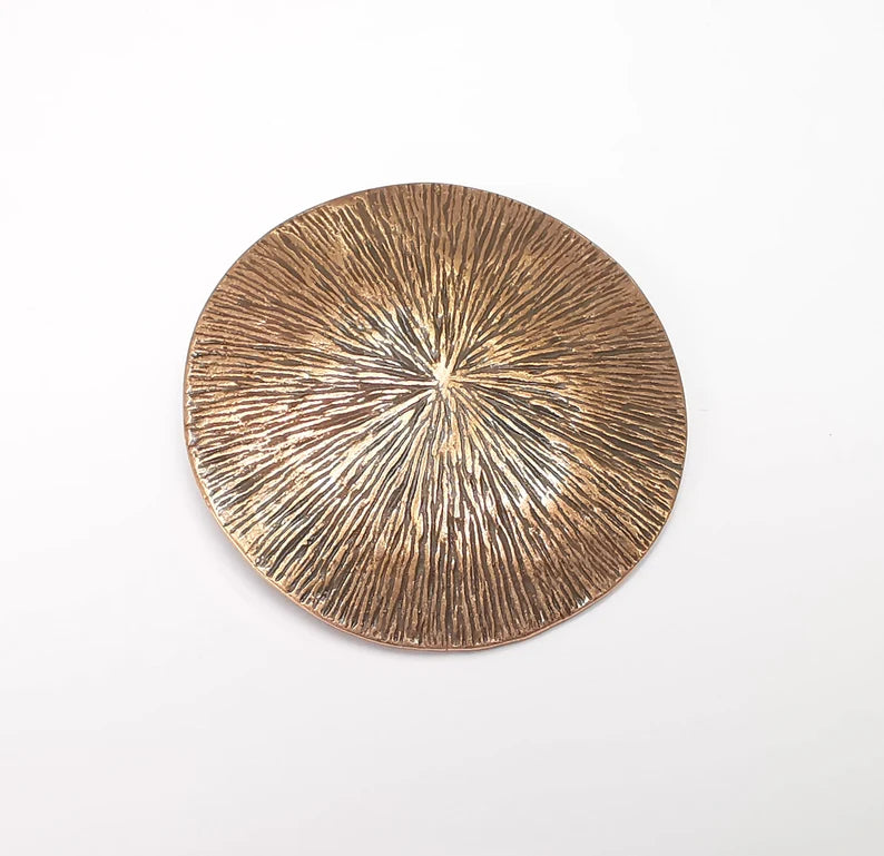 Copper Shield Pendant, Antique Copper Plated Large Round Pendant (50mm) G28189